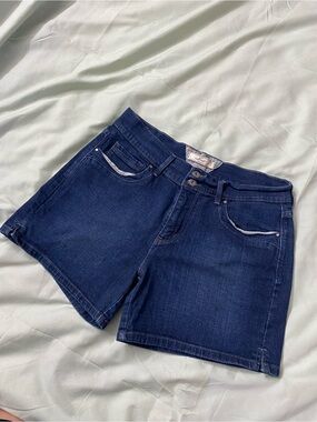 Levi's Dark Wash Stretch Denim Shorts - Double Button Mid-Rise Size 10